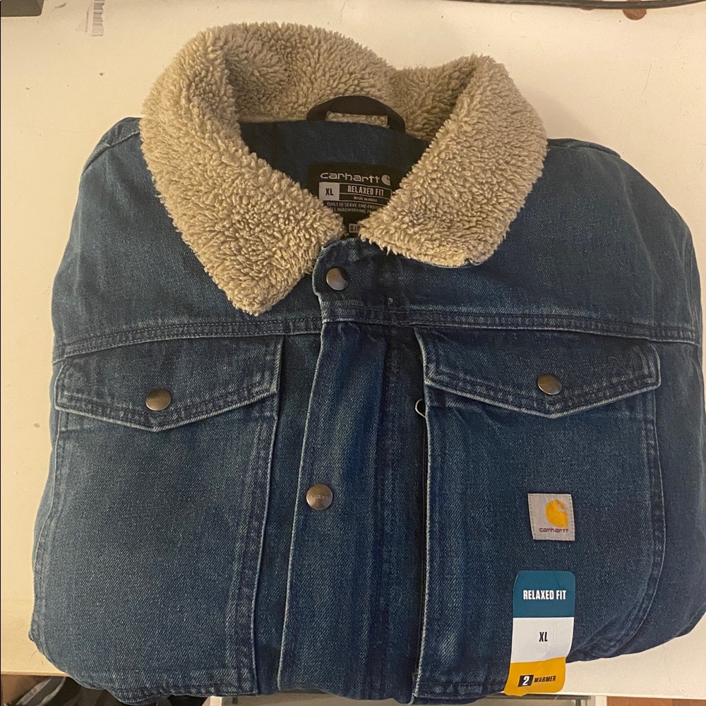 Carhartt Blue Denim Jacket with Sherpa Collar